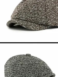 Dettaglio macro della coppola retrò che mostra il tessuto in tweed testurizzato