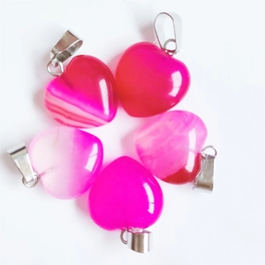 Natural Stone Heart Pendant Polished Amethyst Crystal Agate With Metal Bail For DIY Jewelry Making Necklace Accessories