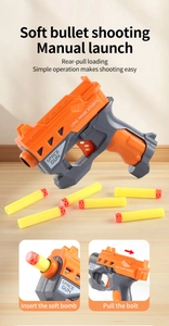 Detail showing rear-pull loading and manual launch of the space soft bullet toy gun