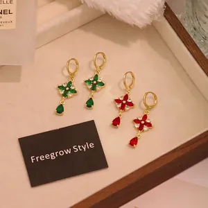 Vintage water drop earrings with floral gem accents in red and green gold settings