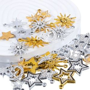 Assorted star and moon alloy charms with rhinestones for DIY jewelry making