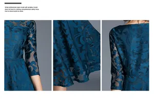 Detail of dark teal lace dress showing intricate floral patterns and elegant mesh lining