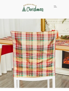 Detail of red and green plaid Christmas chair cover with gold shimmering texture