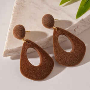 Boucles Oreilles Pendantes Flocage Goutte Eau Vintage Avec Tige En Argent Sterling 925 Creux Irrégulier Brun Pour Femmes