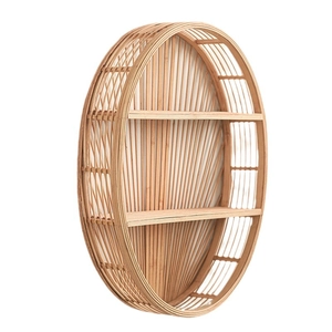 Handcrafted oval bamboo wall shelf with dual tiers for home and hotel wall decoration