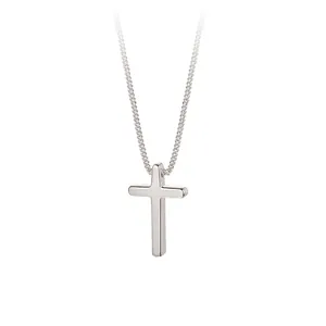 Minimalist S925 sterling silver cross pendant necklace with fine polished chain for women