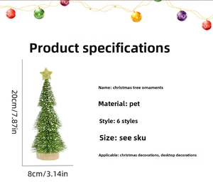 Miniature snowy Christmas tree with golden star topper and detailed dimension markings