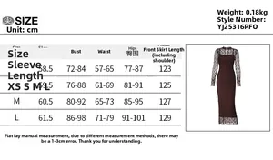 Tableau des tailles détaillé pour la robe longue en maille à manches longues, XS à L