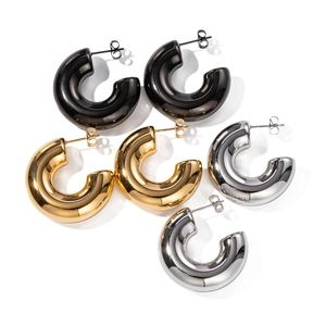 Chunky 18K gold-plated stainless steel C-shaped stud earrings in gold, silver and black