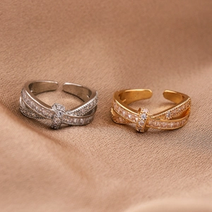 Cross Adjustable Ring Copper With Micro Pave Zirconia Exquisite Twisted Open Finger Band Fashion Jewelry For Women