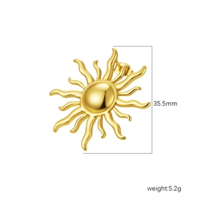Boucles d'oreilles tournesol en acier inoxydable plaqué or 18 carats pour femme 35,5mm