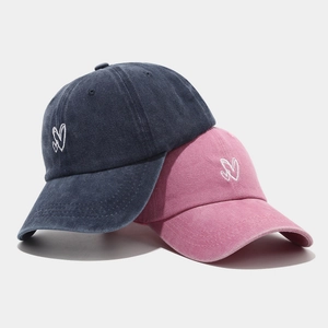 Navy and dusty pink retro baseball caps with heart embroidery for outdoor casual sports