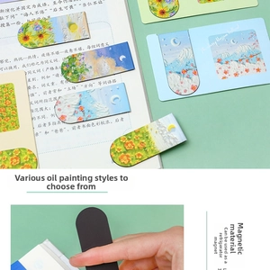 Detail of artistic oil painting magnetic bookmarks featuring cherry blossoms and sun flowers