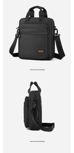 Front and side views of black nylon shoulder bag with AoTian logo and strap details