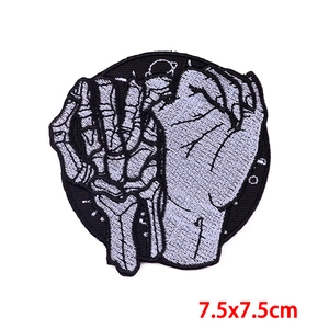 Fashion punk skull hand embroidered patch 7.5x7.5cm DIY applique for clothing repair