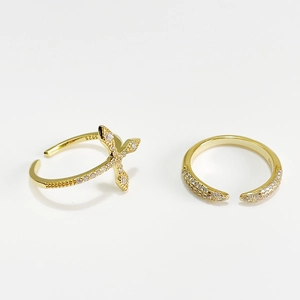 Adjustable gold plated S925 sterling silver rings with cross design and zircon stones
