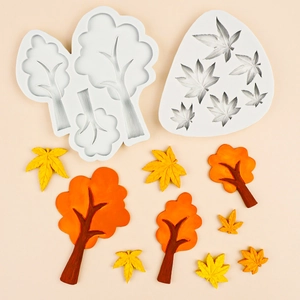 Maple leaf and tree silicone molds for autumn theme cake decorating and baking crafts