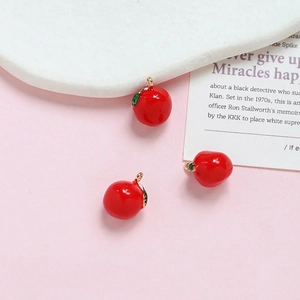 Mini red apple charm pendant for jewelry DIY, 10x13mm gold plated copper fruit charm