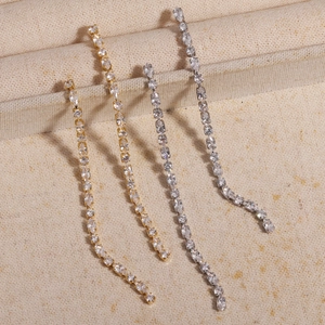 Elegant Long Tassel Linear Drop Earrings With Zircon Crystal And Silver Earring Post For Women Luxury Jewelry Gift