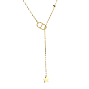 Gold stainless steel star necklace with CD letter ring and single zircon pendant