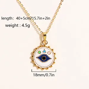 Detail view of 18mm evil eye pendant with 40+5cm gold chain dimensions and weight
