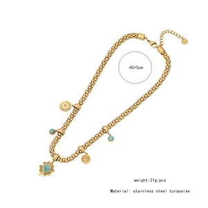Detailed specs of the gold stainless steel turquoise flower necklace, 40+5cm, 21g