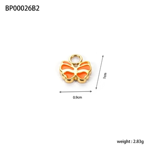 Orange enamel butterfly pendant with gold plating, 1cm charm for DIY jewelry making