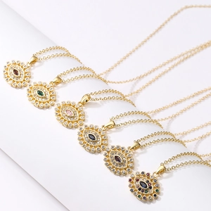 Gold plated evil eye pendant necklaces with colorful zircon stones in various vibrant colors