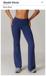 Navy blue high-waisted yoga flare pants with slimming fit and flared leg design