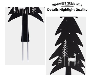 Detailed laser-cut metal Christmas tree stake featuring reindeer and snowflake patterns