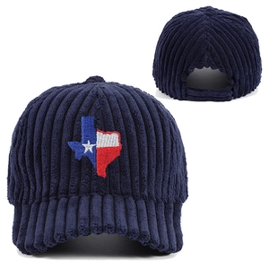 Dark blue corduroy Texas flag embroidery baseball cap with thick ribbed texture for winter