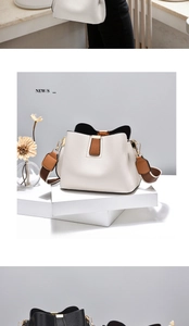 Detail der Bucket Bag mit Litschistruktur, Beige-Braun-Kontrast und verstellbarem Metallverschluss