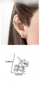 Detail view showing dimensions of heart-shaped zircon cherry stud earring, 0.98cm height