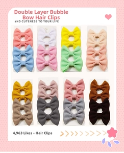 Set of 16 waffle texture hair bows for girls in multiple colors on display cards