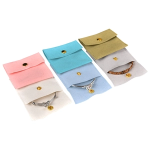 Multicolor microfiber jewelry pouches with metal snap button for rings and bracelets