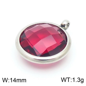 Detail of 14mm red birthstone pendant in silver frame with size and weight parameters