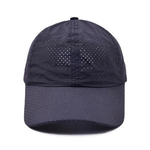 Lightweight navy blue breathable mesh sports baseball cap with laser-cut holes