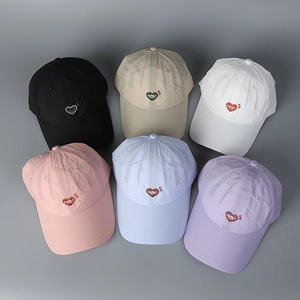 Quick-dry breathable baseball caps with heart embroidery in six various pastel colors