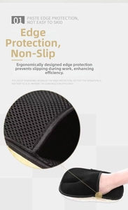 Detail of ergonomic black mesh car polishing pad with anti-slip piping for efficient cleaning