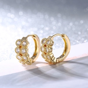 Exquisite gold hoop earrings with six circular cubic zirconia clusters for women
