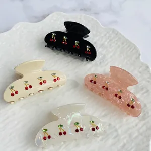 Cherry Rhinestone Hair Claw Clips Acetate Sweet Pastoral Style Hair Accessories For Women
