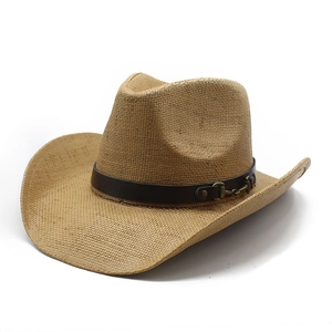 Western Cowboy Straw Hat With Leather Band And Metal Buckle Wide Brim Breathable Sun Protection Retro Style Unisex