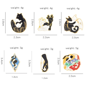 Détails montrant les dimensions et poids de divers pins artistiques en émail animal