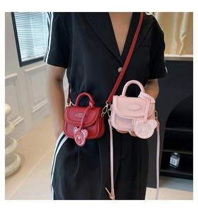 Mini PU leather crossbody bags in red and pink with cute bear charm for women