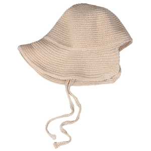 Beige breathable knitted sun hat for women with sweet adjustable ties for summer shade