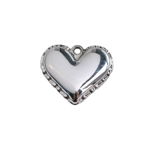 Polished silver heart pendant with lace edge and hanging hole for DIY jewelry making