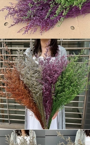 Close-up of dried statice flowers in purple and green for DIY craft projects