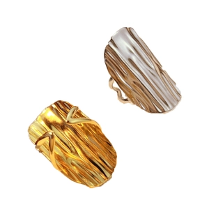 Minimalist gold and silver stainless steel nail rings with lava texture set for women