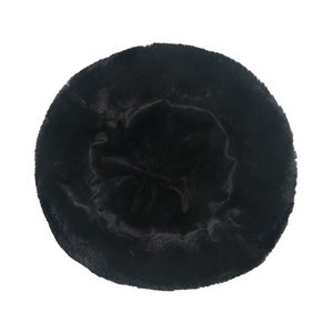 Winter warm plush black faux fur bucket hat with soft texture for women