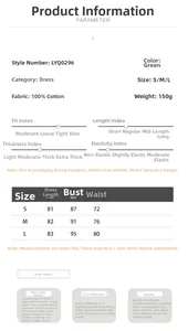 Detailed size chart for cotton backless mini dress with bust and waist measurements